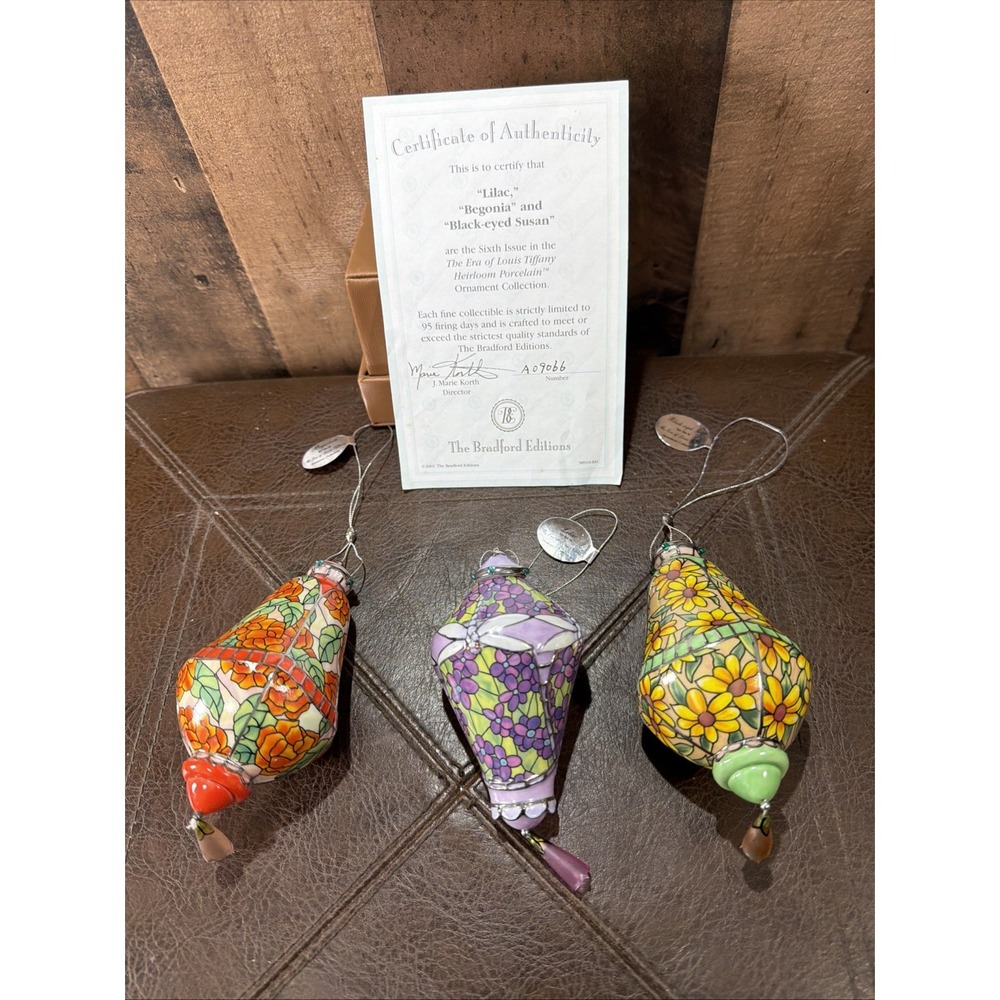 Set of 3 Bradford Editions The Era of Louis Tiffany Heirloom Porcelain Ornaments